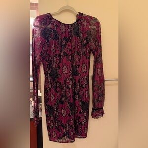 Wayf Burgundy and Black Lace Dress